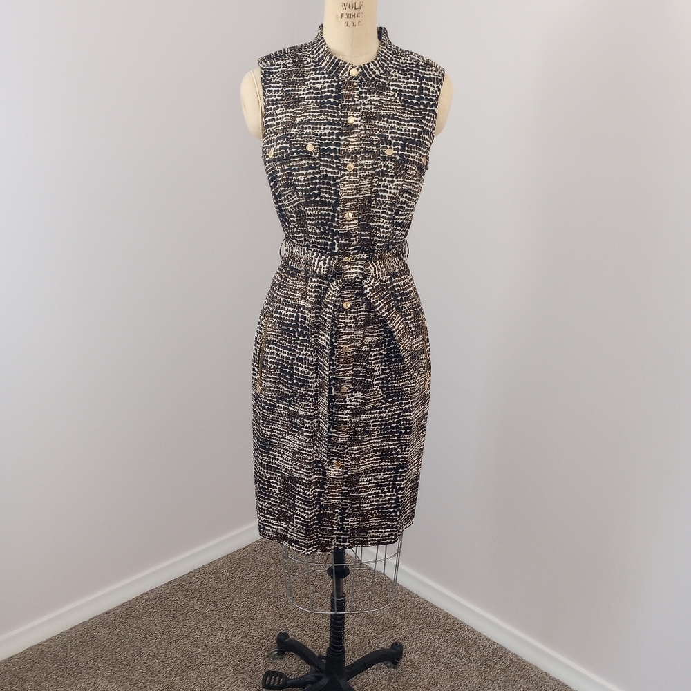 Calvin Klein Brown and White Safari Style Midi Dress